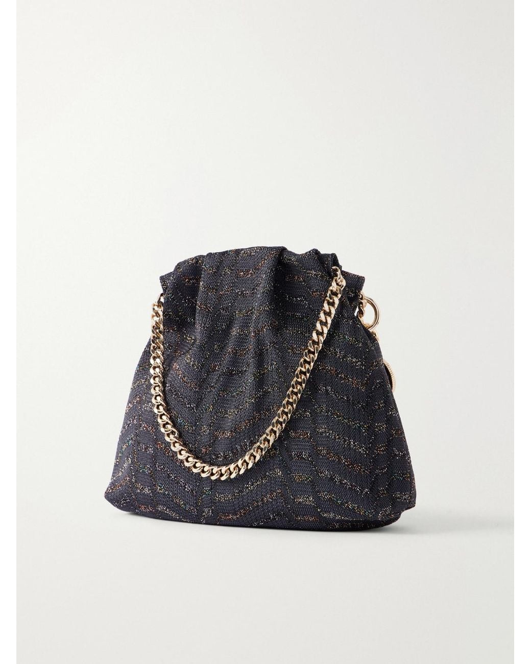 Missoni Black Greek Key Striped Metallic Crochet-Knit Shoulder Bag
