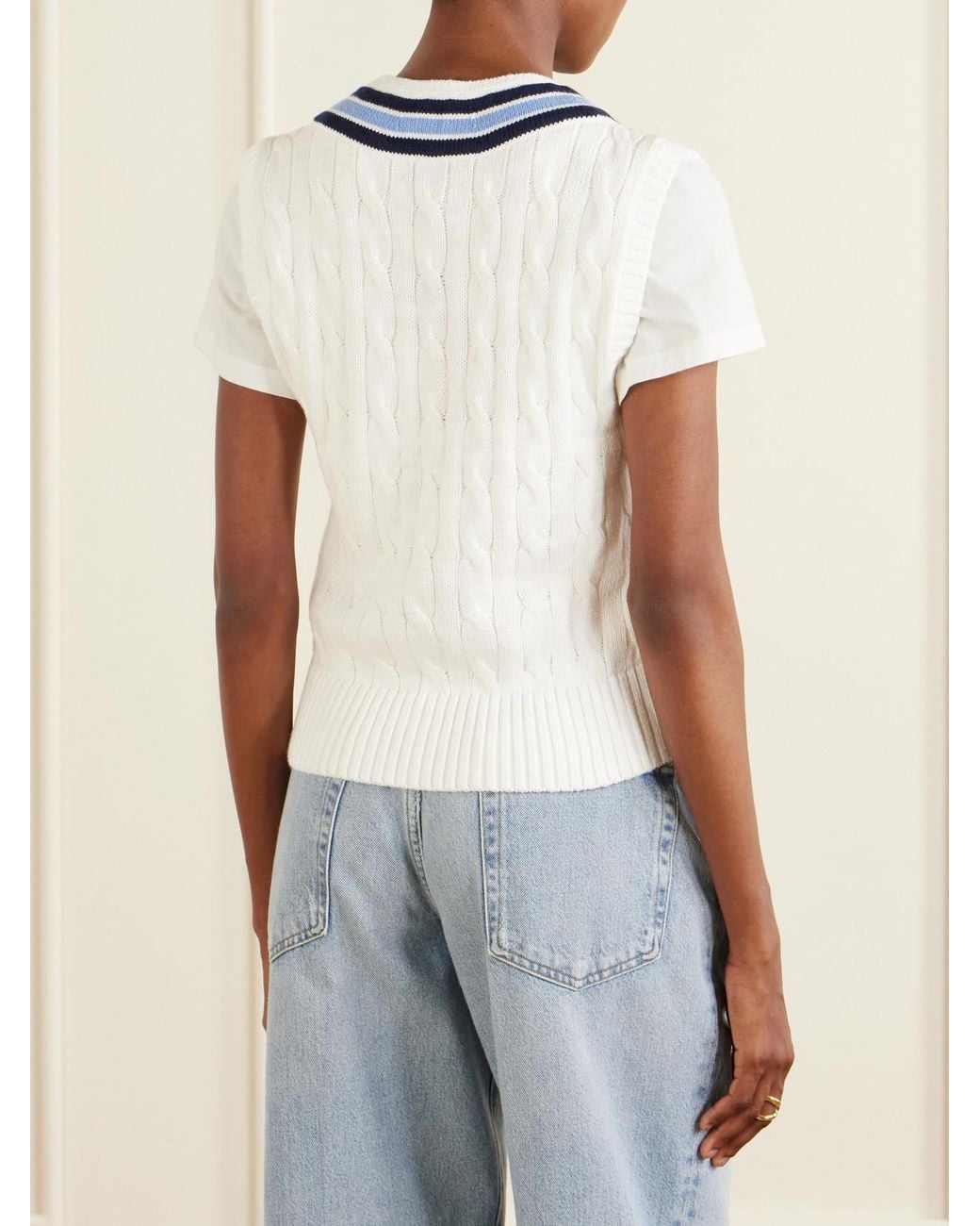 Polo Ralph Lauren Blue Wimbledon Logo-Embroidered Cable-Knit Cotton Vest