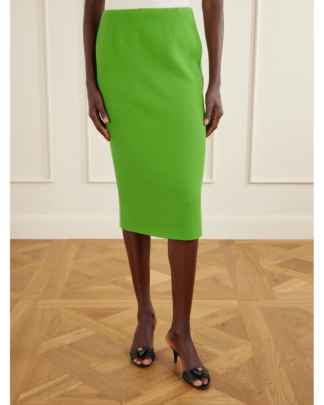 Valentino Garavani Green Wool-Crepe Midi Skirt