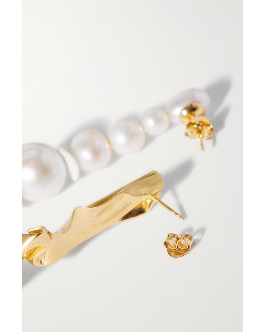 COMPLETEDWORKS White Crumple Vermeil, Pearl And Ceramic Earrings