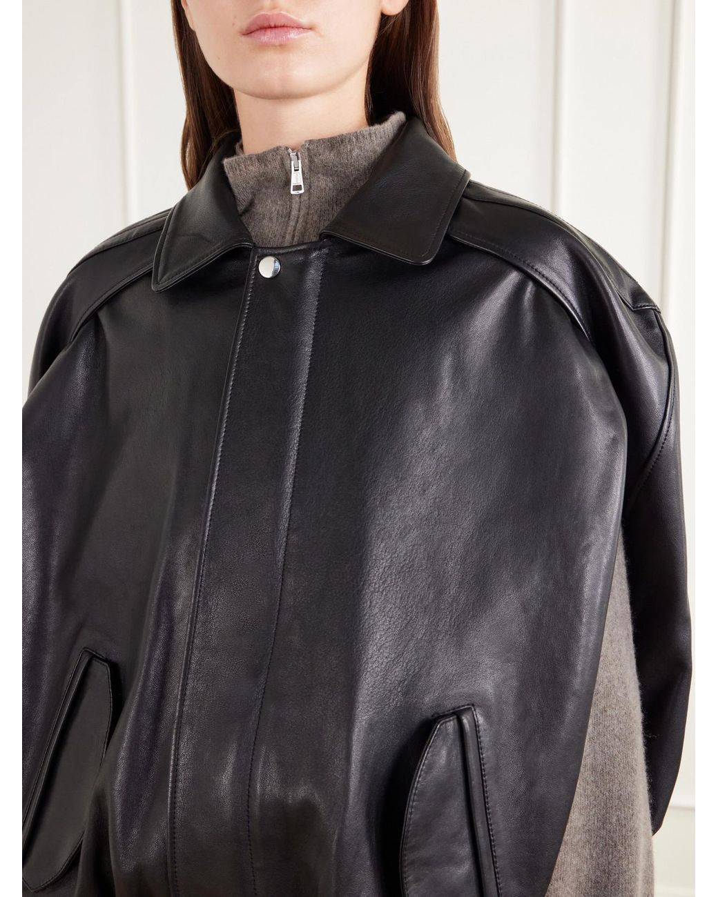 Rabanne Black Shearling-Trimmed Leather Jacket