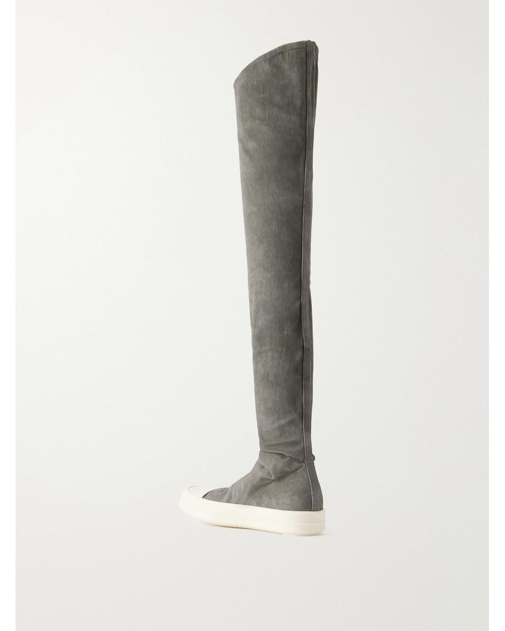 Rick Owens White High Sock Stretch-Twill Over-The-Knee Boots