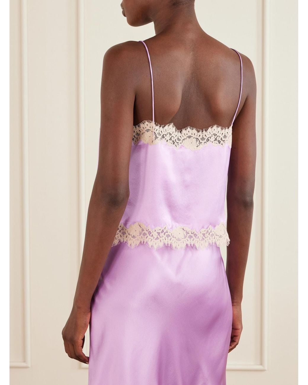 Doen Pink Avelaine Lace-Trimmed Silk-Satin Cami