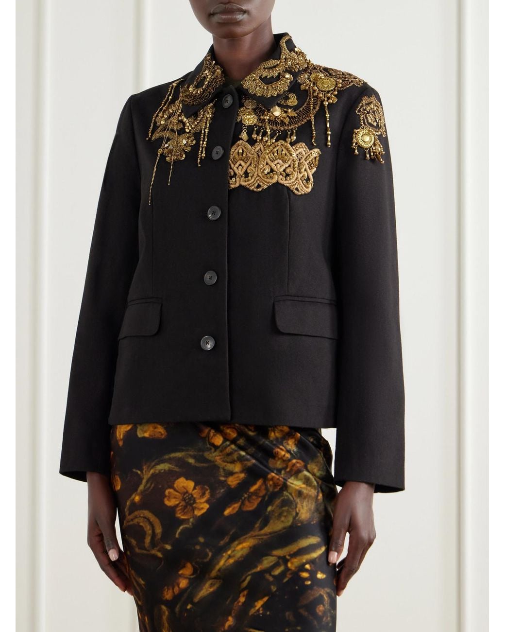 Dries Van Noten Black Embroidered Cotton-Twill Jacket