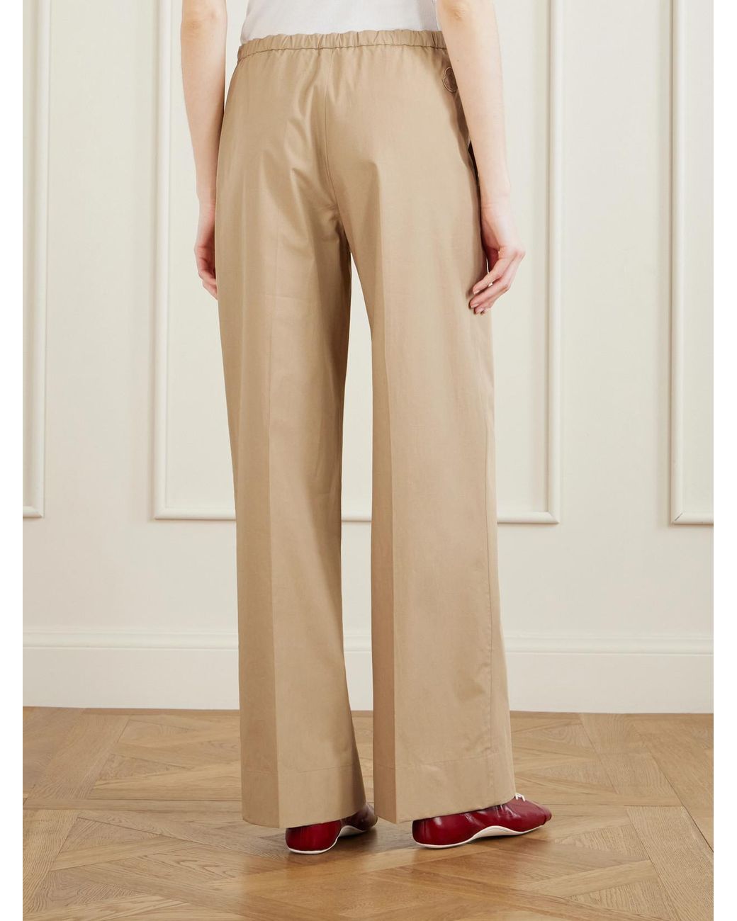 Moncler Natural Cotton-Poplin Wide-Leg Pants