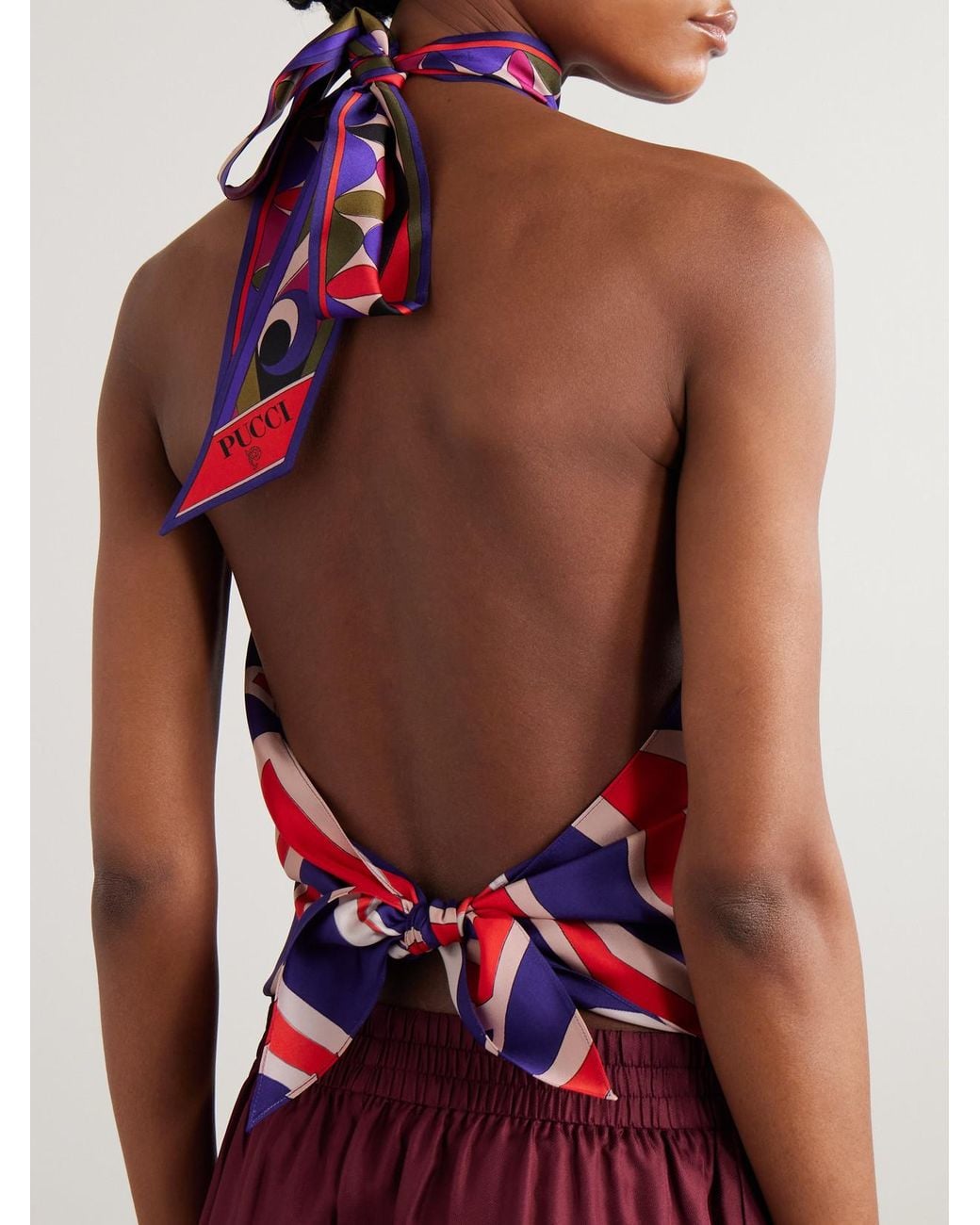 Emilio Pucci Red Printed Silk-Twill Halterneck Top