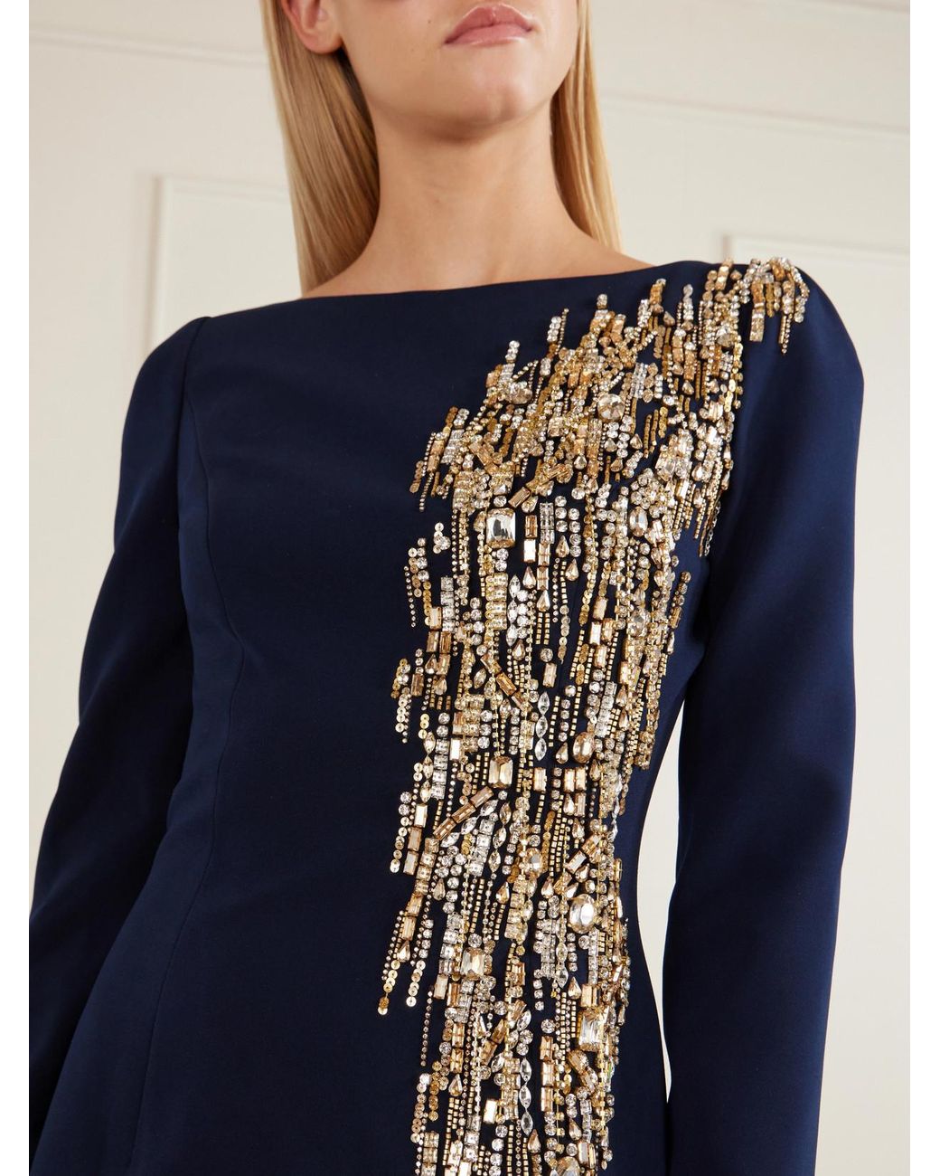 Jenny Packham Blue Avana Crystal And Bead-Embellished Crepe Gown