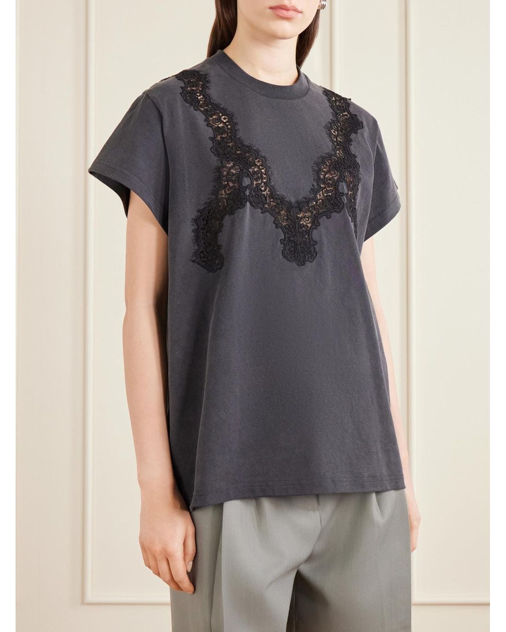 Stella McCartney Black Lace-Trimmed Cotton-Jersey T-Shirt