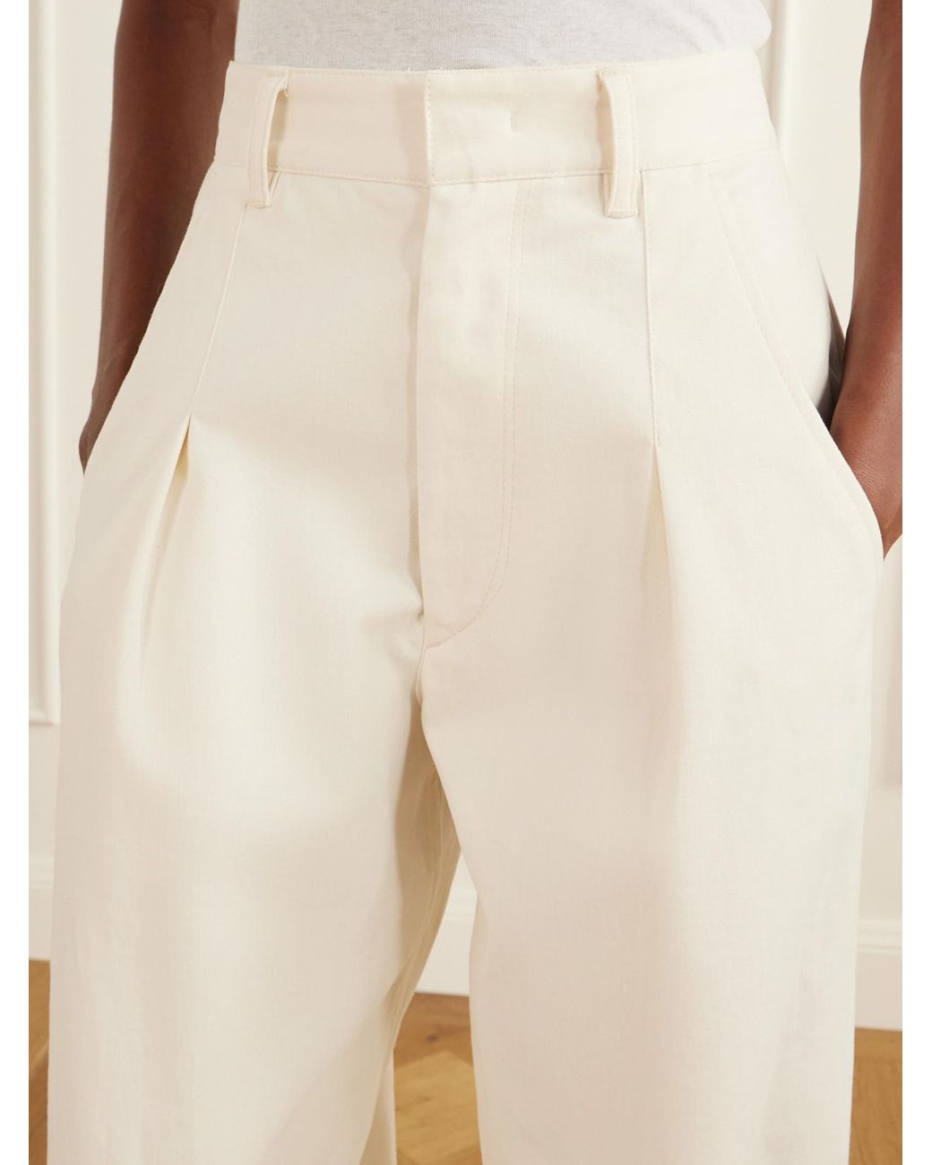 Isabel Marant White Lenadia Pleated Stretch-Cotton Tapered Pants