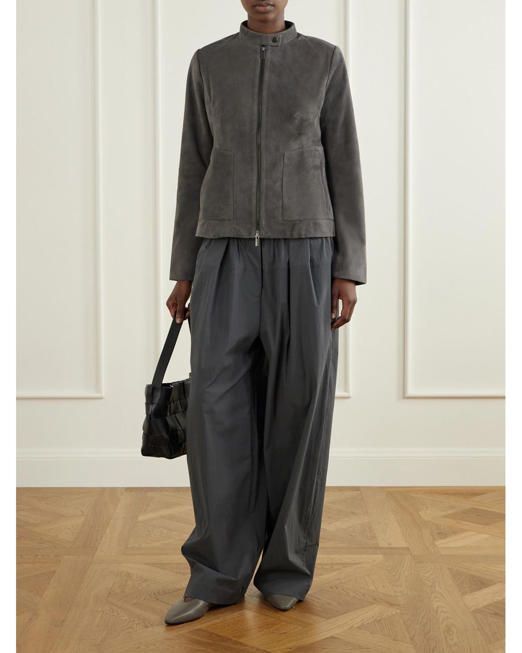 St. Agni Gray Suede Biker Jacket