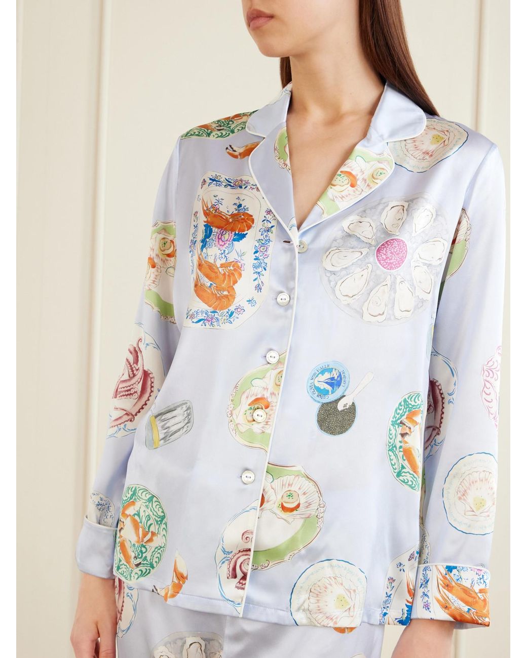 Olivia Von Halle Blue Lila Printed Silk-Satin Pajama Set