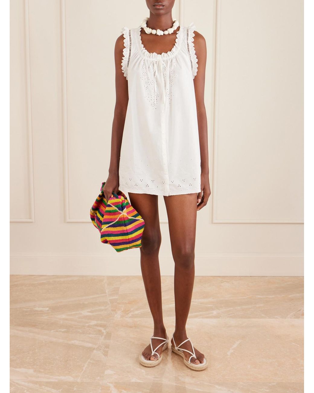 Doen White Nessie Broderie Anglaise Organic Cotton Mini Dress