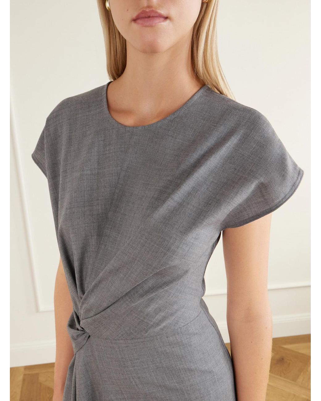 Victoria Beckham Gray Aria Gathered Wool Midi Dress