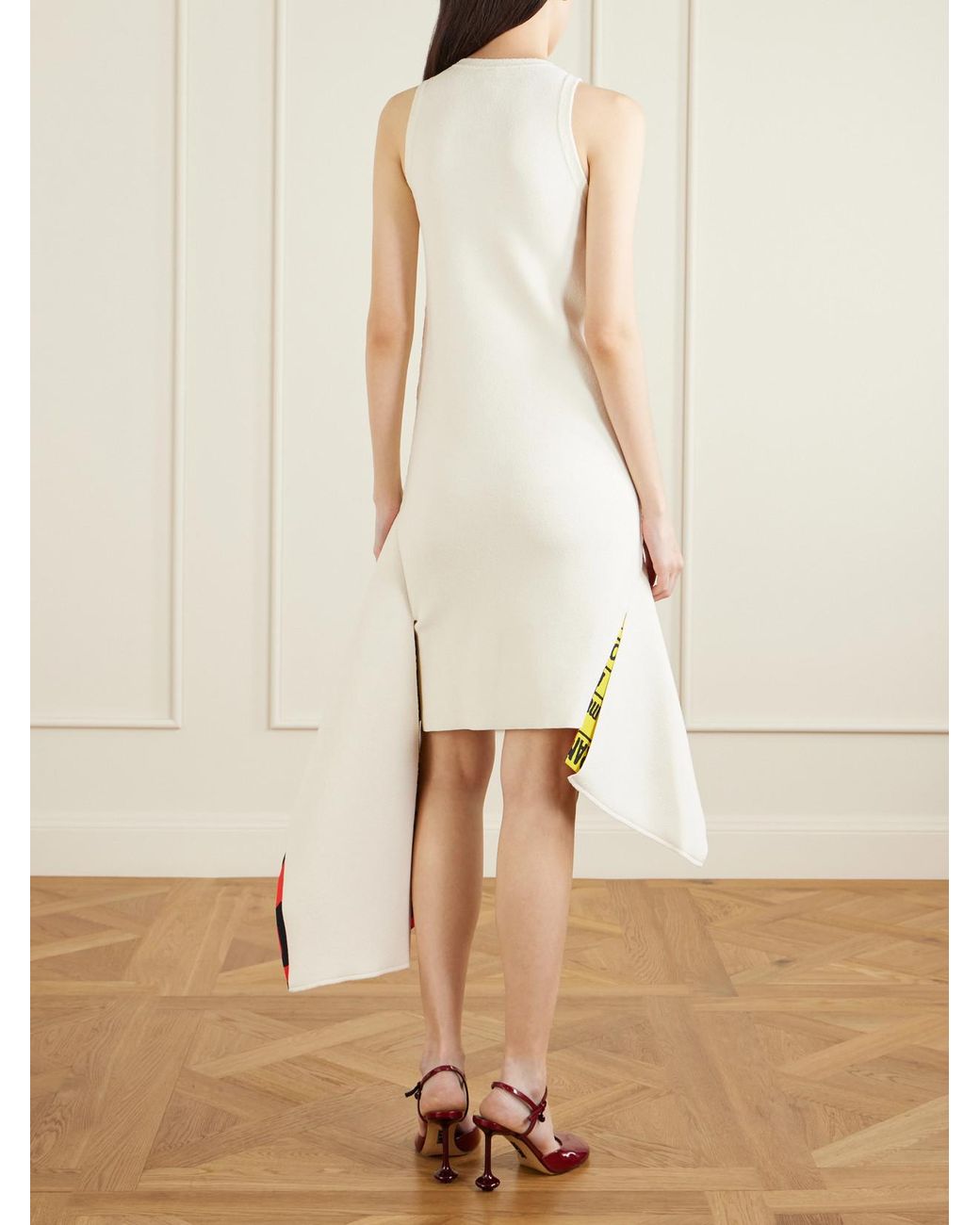 Loewe White Asymmetrical Layered Woven Midi Dress