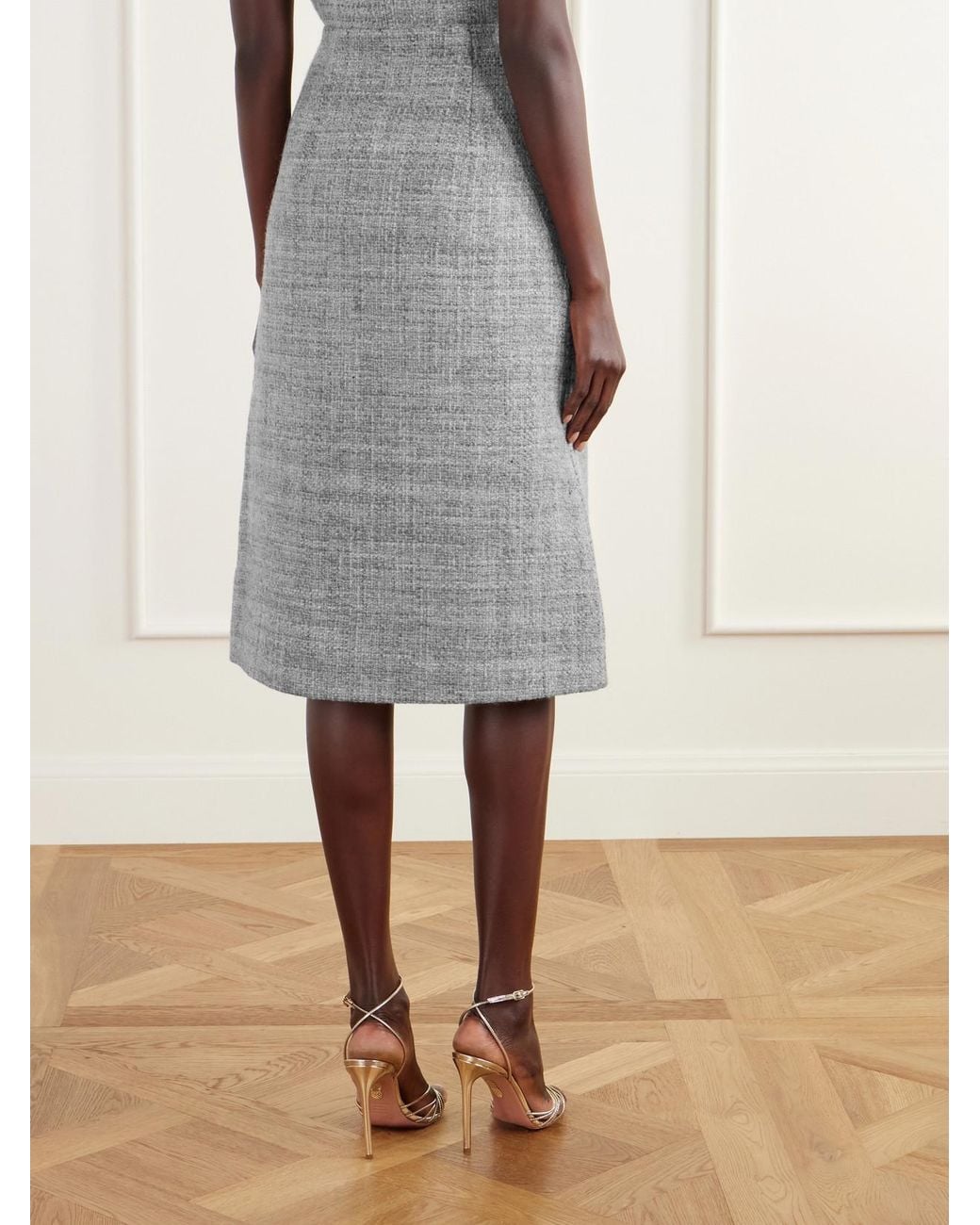 Cara Cara Gray Luca Button-Detailed Wool-Blend Tweed Midi Skirt