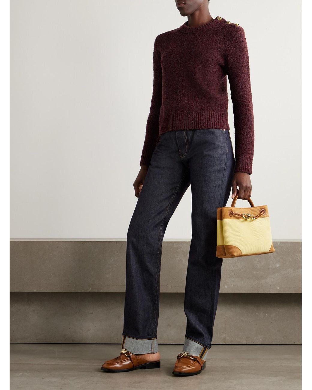 Bottega Veneta Purple Button-Detailed Wool-Blend Bouclé Sweater