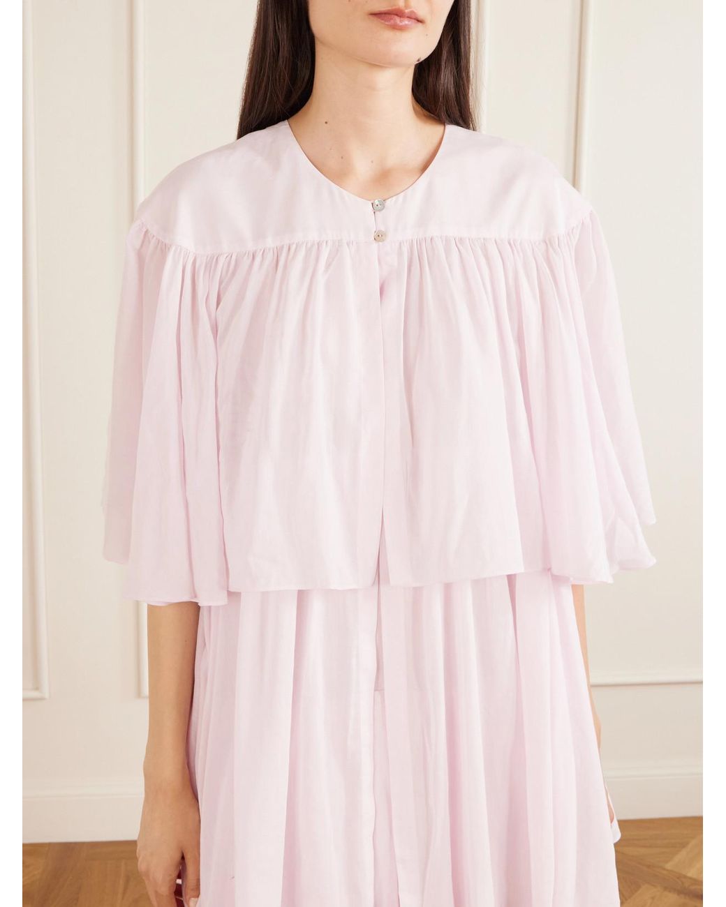 Les Vacances d'Irina Pink Formentera Ruffled Cotton And Silk-Blend Voile Kaftan