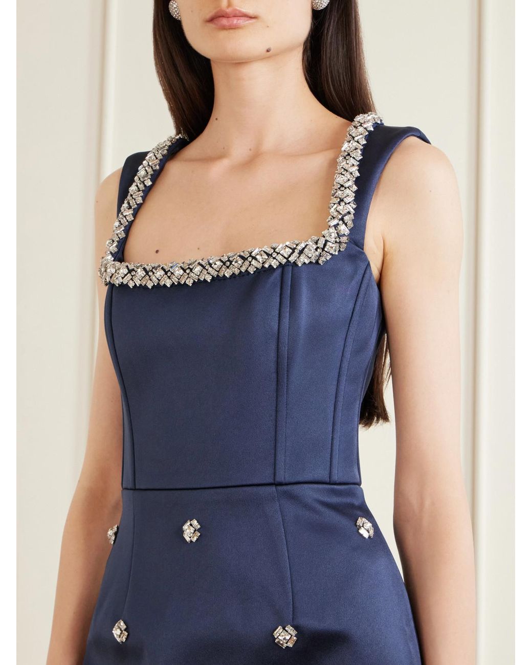 Rebecca Vallance Blue Ayla Embellished Satin Midi Dress