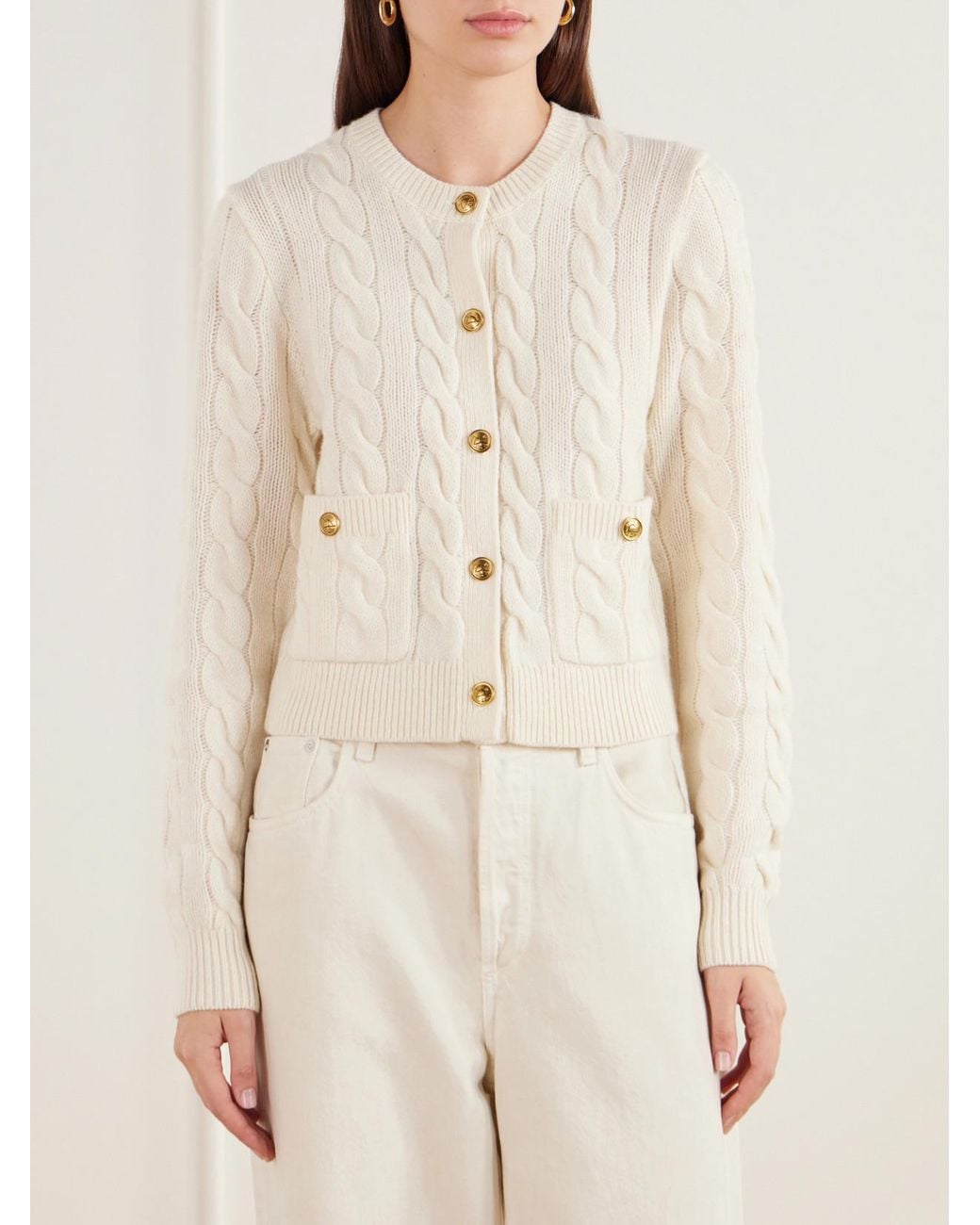 Polo Ralph Lauren Natural Cropped Cable-Knit Wool And Cashmere-Blend Cardigan