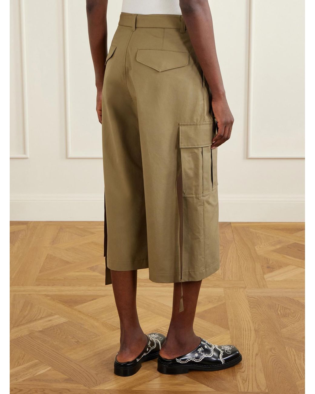 Sacai Natural Cotton Wide-Leg Cargo Pants