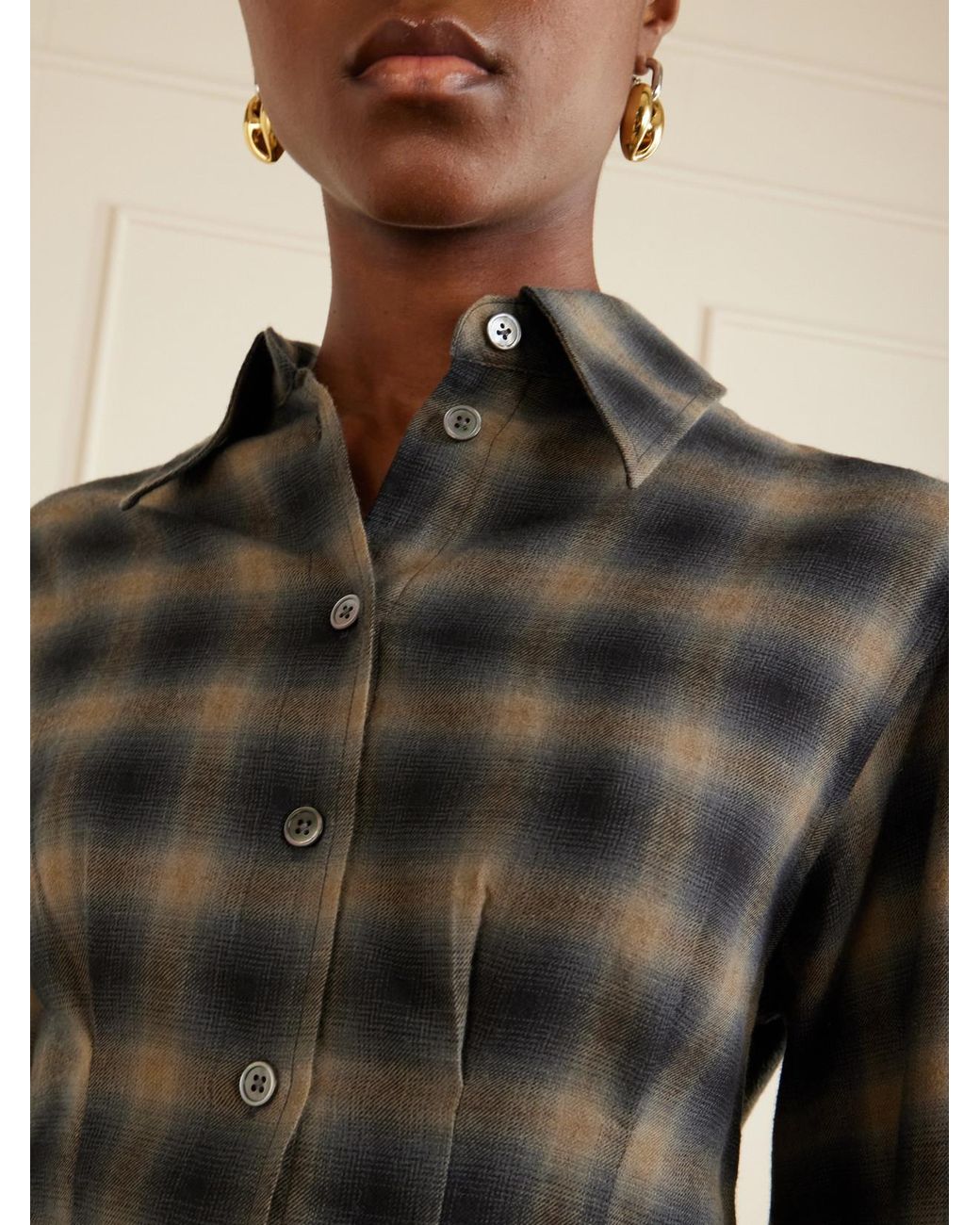 Our Legacy Black Envelop Checked Cotton And Wool-Blend Shirt