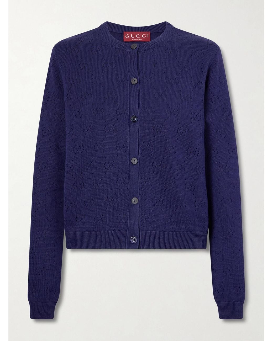 Gucci Blue Perforated Silk-Blend Cardigan