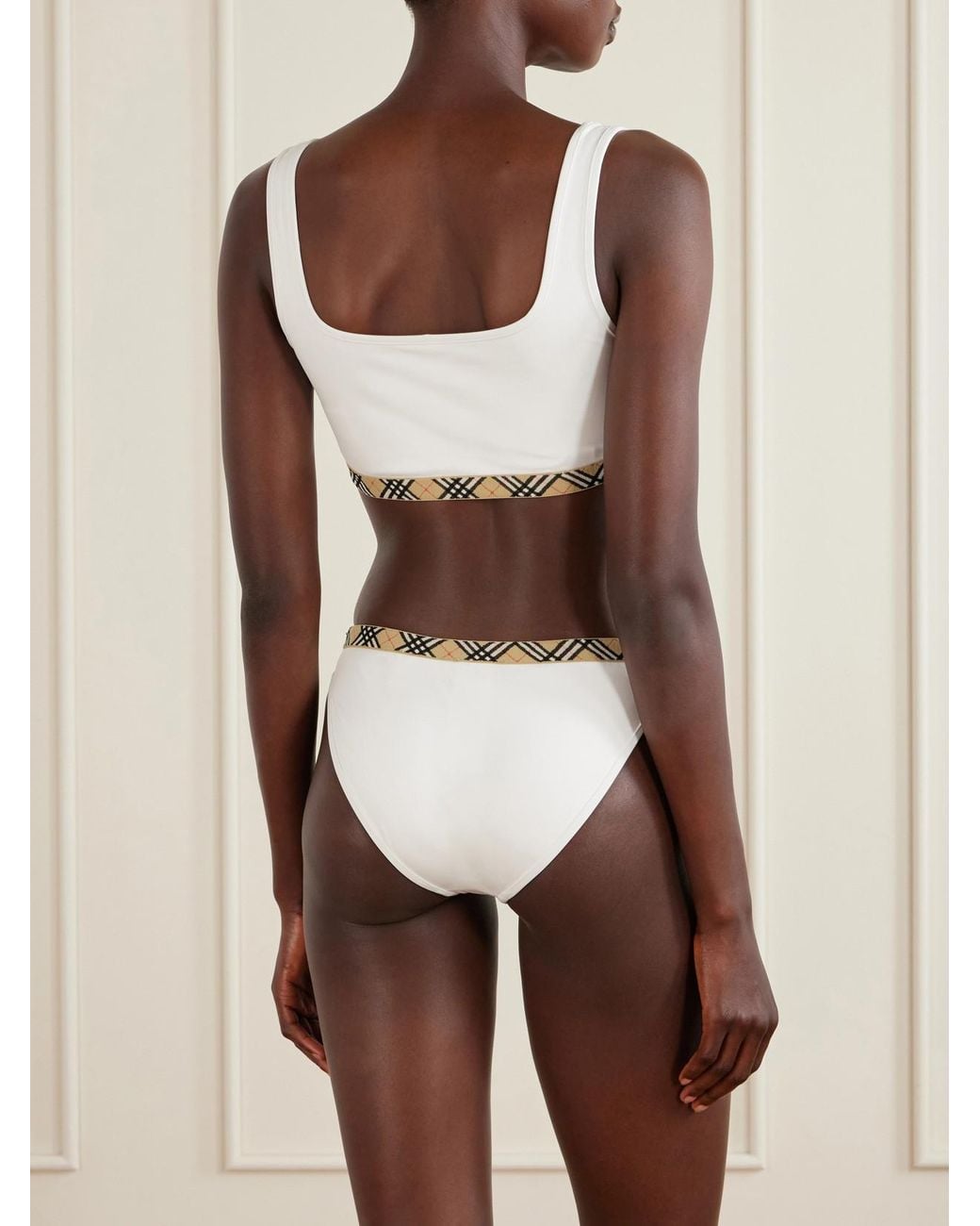 Burberry White Samphire Checked Bikini Top
