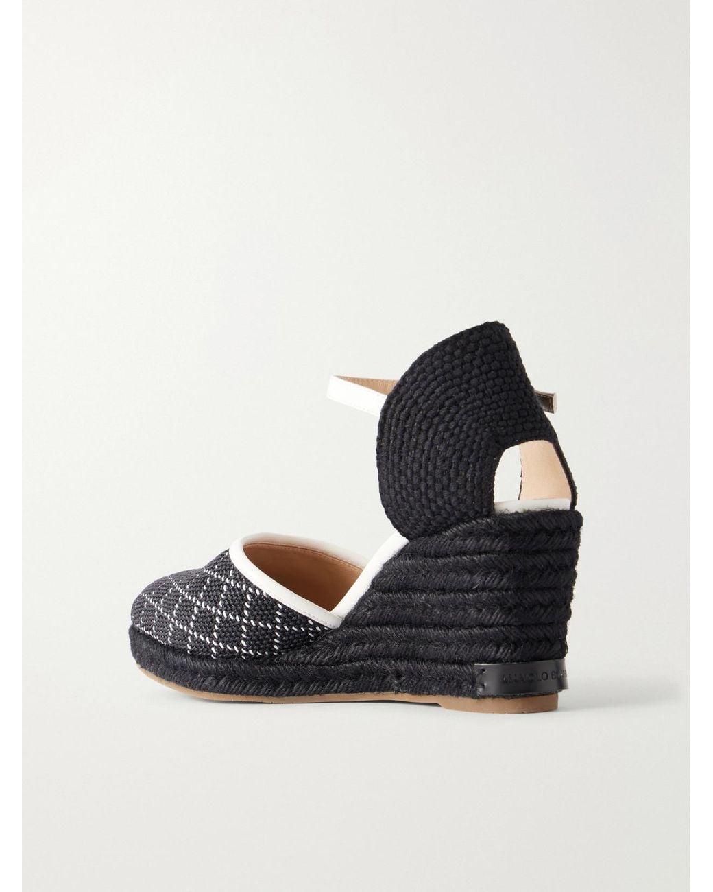 Manolo Blahnik Black Espadrahi 90 Leather-Trimmed Canvas Espadrille Pumps
