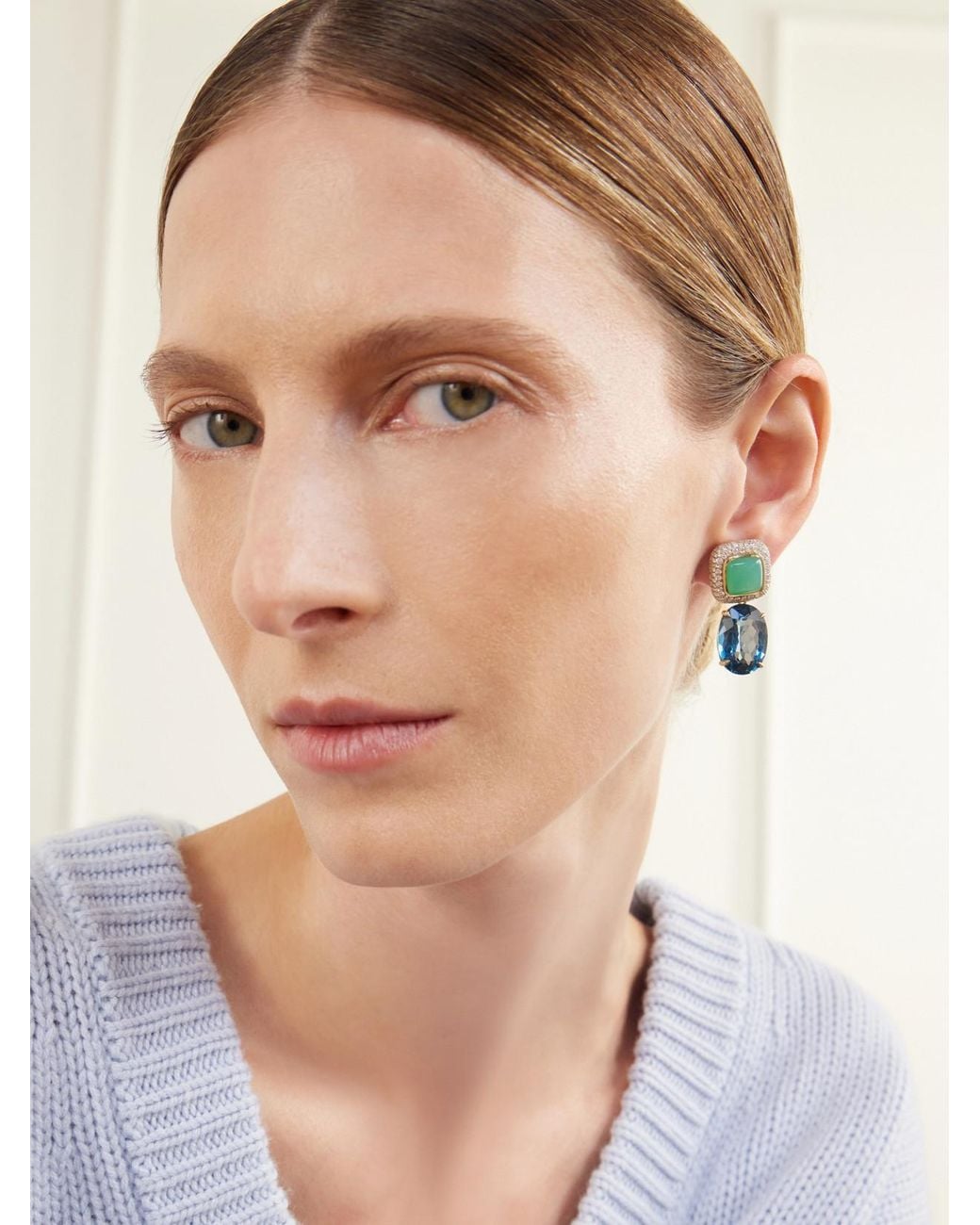 Octavia Elizabeth Blue 18-Karat, Topaz, Chrysoprase And Diamond Earrings