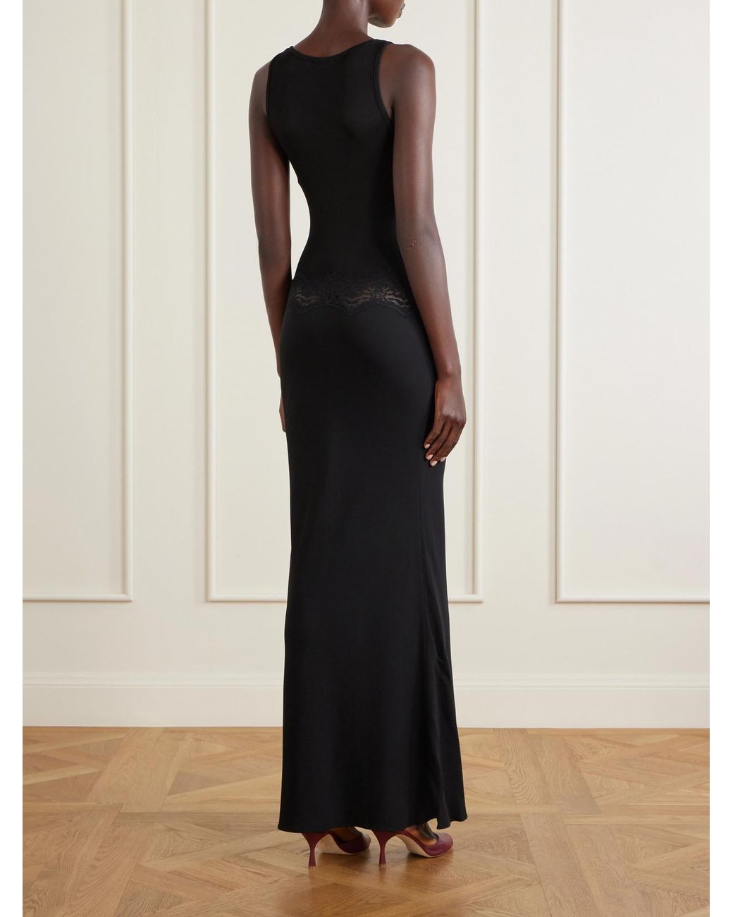 Christopher Esber Black Verner Cut-Out Ribbed-Detail Lace-Trimmed Jersey Midi Dress