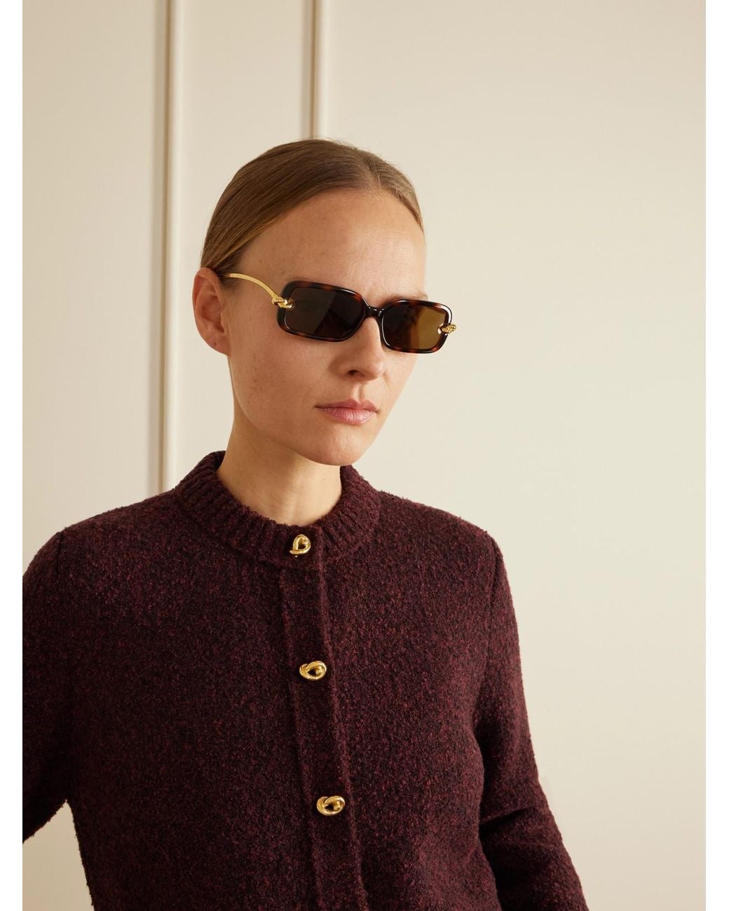 Bottega Veneta Natural Knot Rectangle-Frame Acetate And-Tone Sunglasses