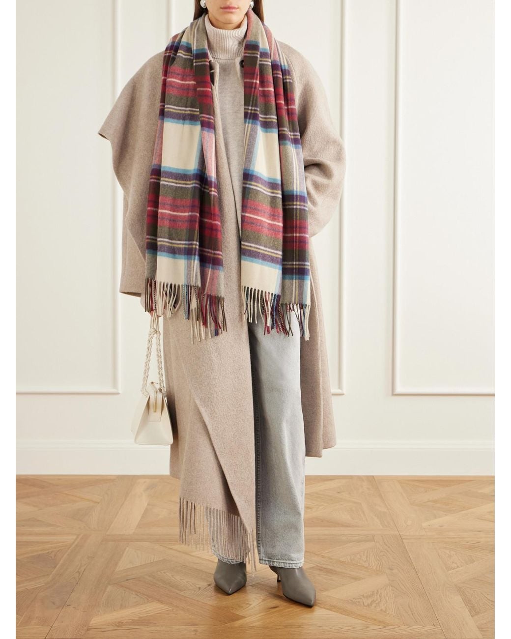 Johnstons Red Tartan Stole Checked Cashmere Scarf