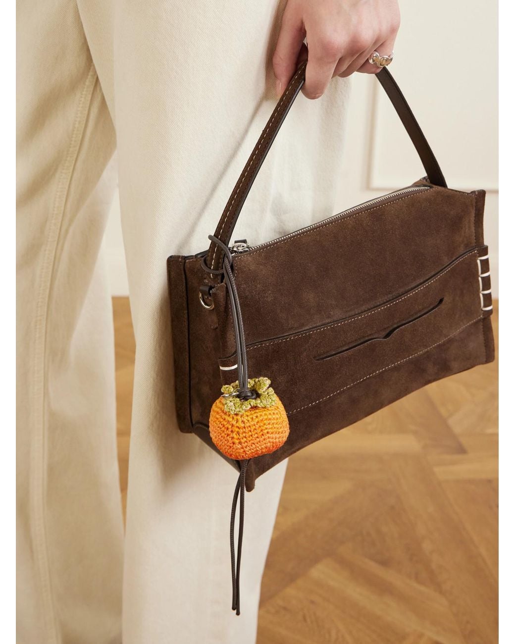 J.W. Anderson Natural Persimmon Crocheted Cotton And Leather Bag Charm