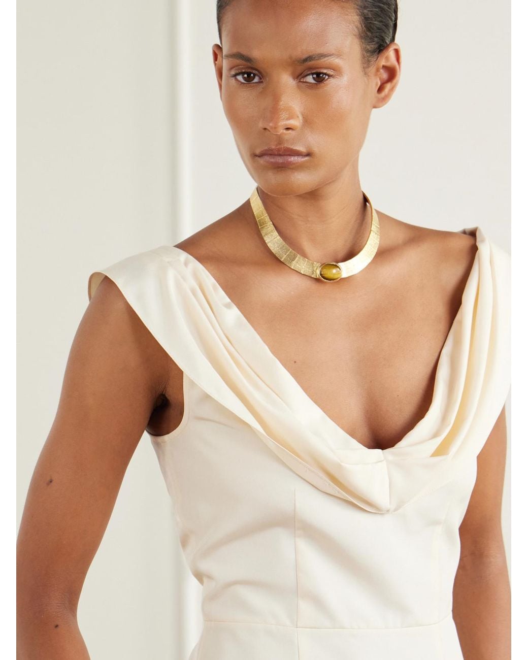 Colleen Allen Natural Draped Silk-Poplin Blouse