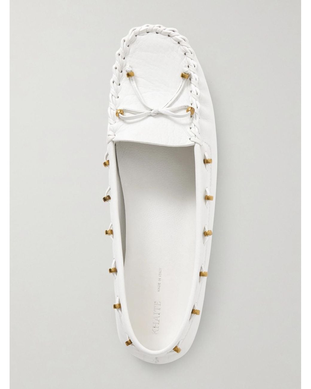 Khaite White Milly Embellished Whipstitched Textured-Leather Loafers