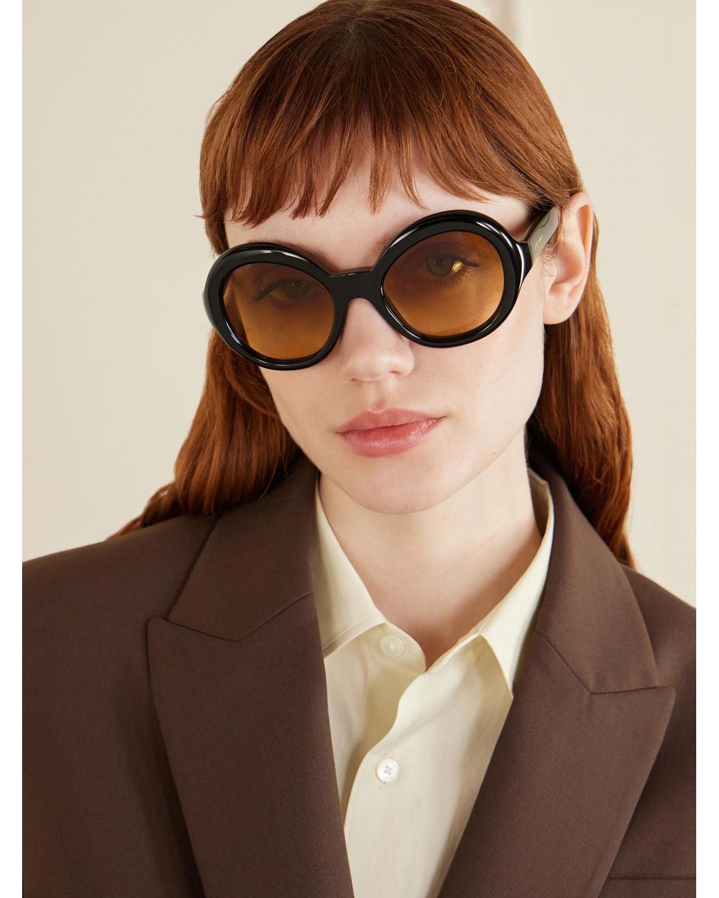Prada Natural Round-Frame Acetate Sunglasses