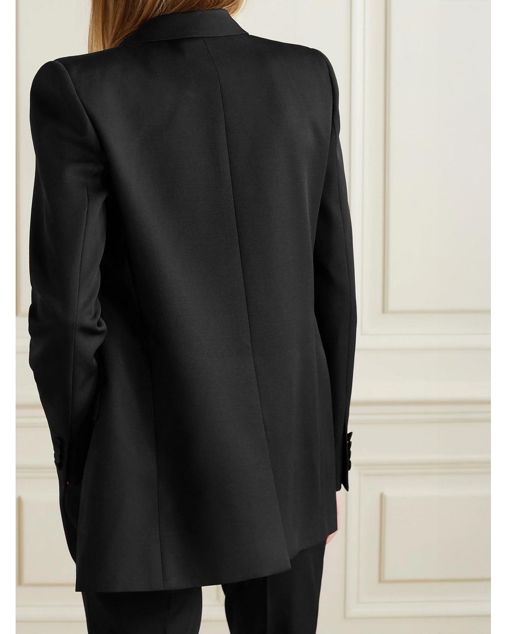 Saint Laurent Black Tube Satin-Trimmed Grain De Poudre Wool Blazer