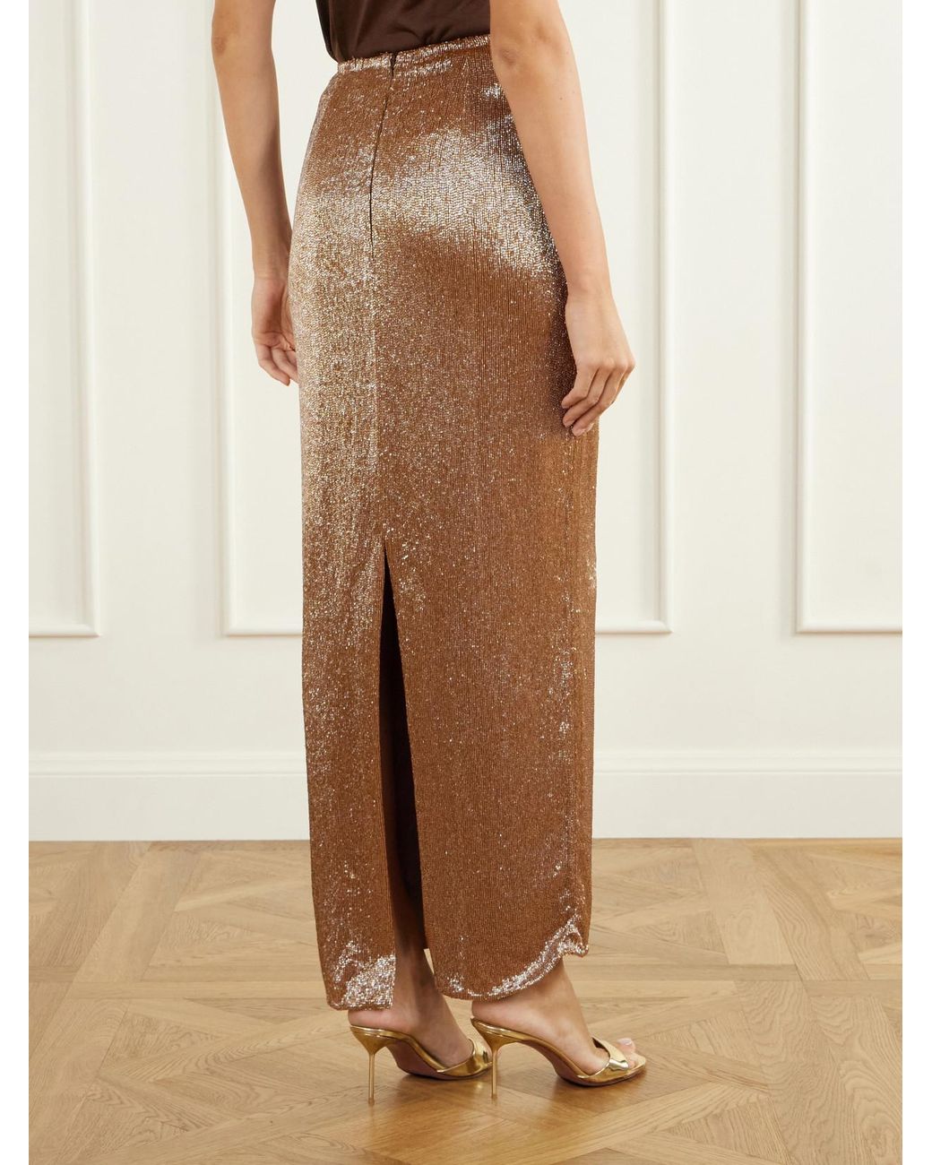 Wiederhoeft Natural Bead-Embellished Mesh Midi Skirt
