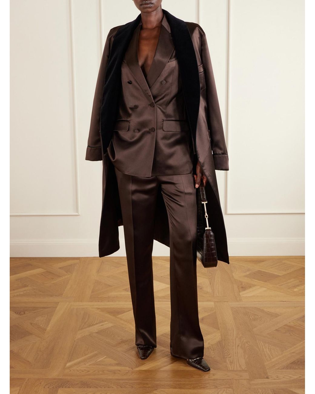 Tom Ford Brown Silk-Satin Straight-Leg Pants