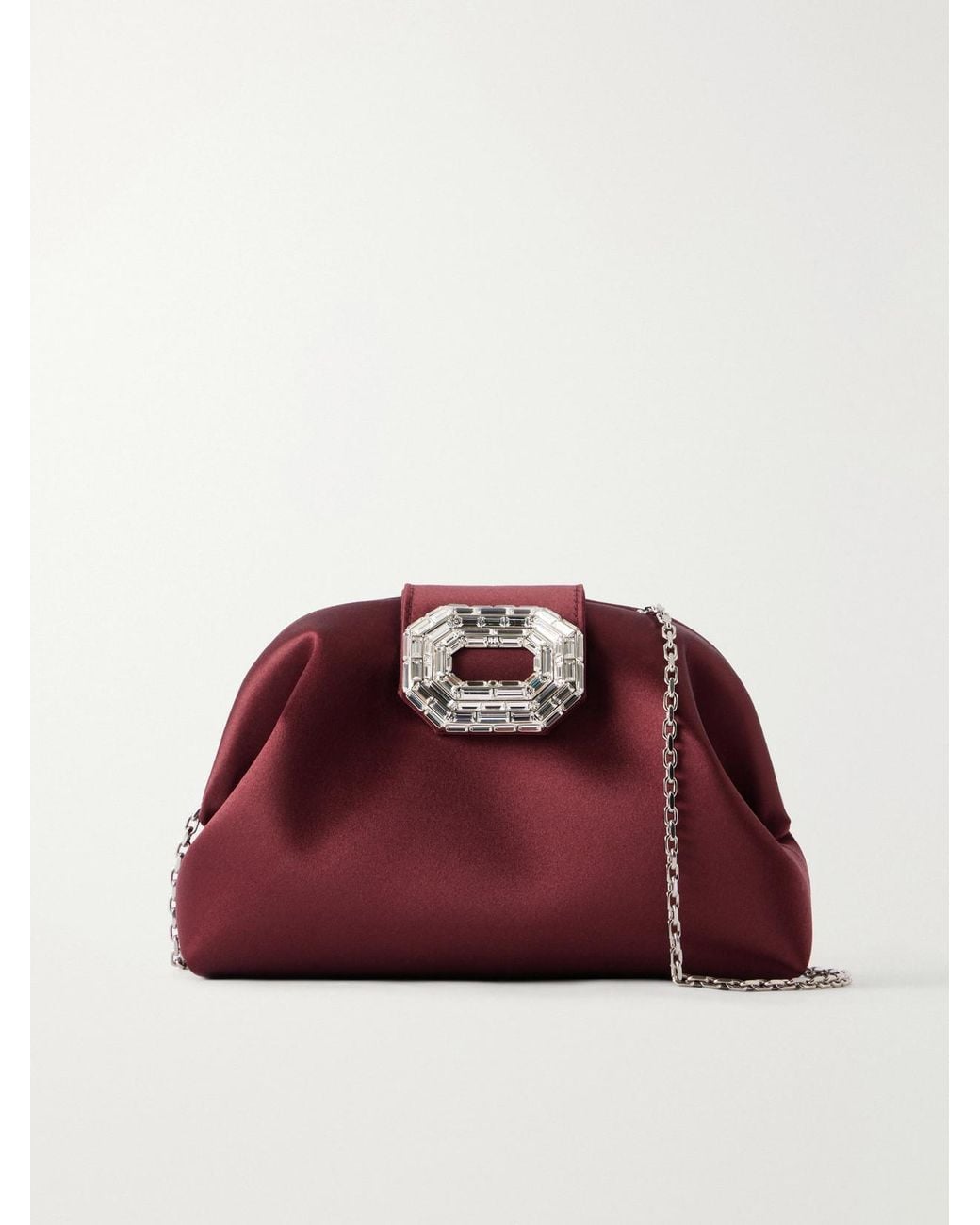 AMINA MUADDI Brown Camelia Crystal-Embellished Satin Clutch