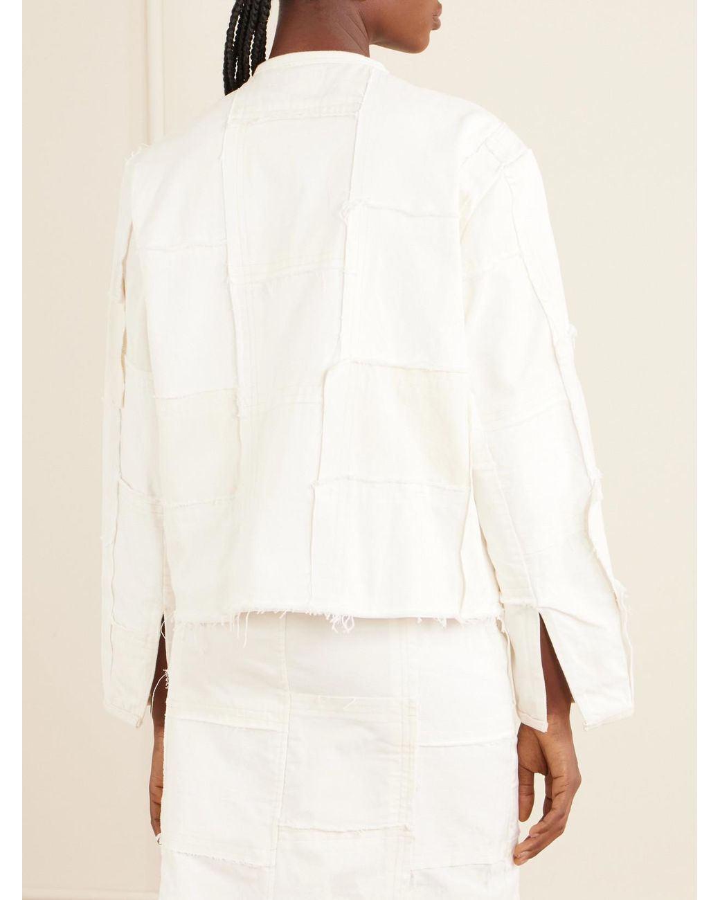 B Sides Natural Madras Distressed Denim Jacket