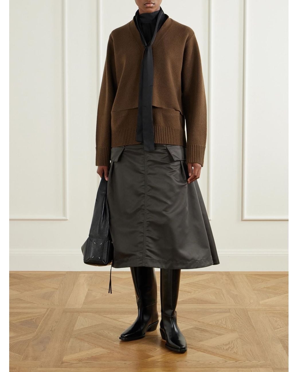 Sacai Black Cargo Pleated Shell-Twill Midi Skirt