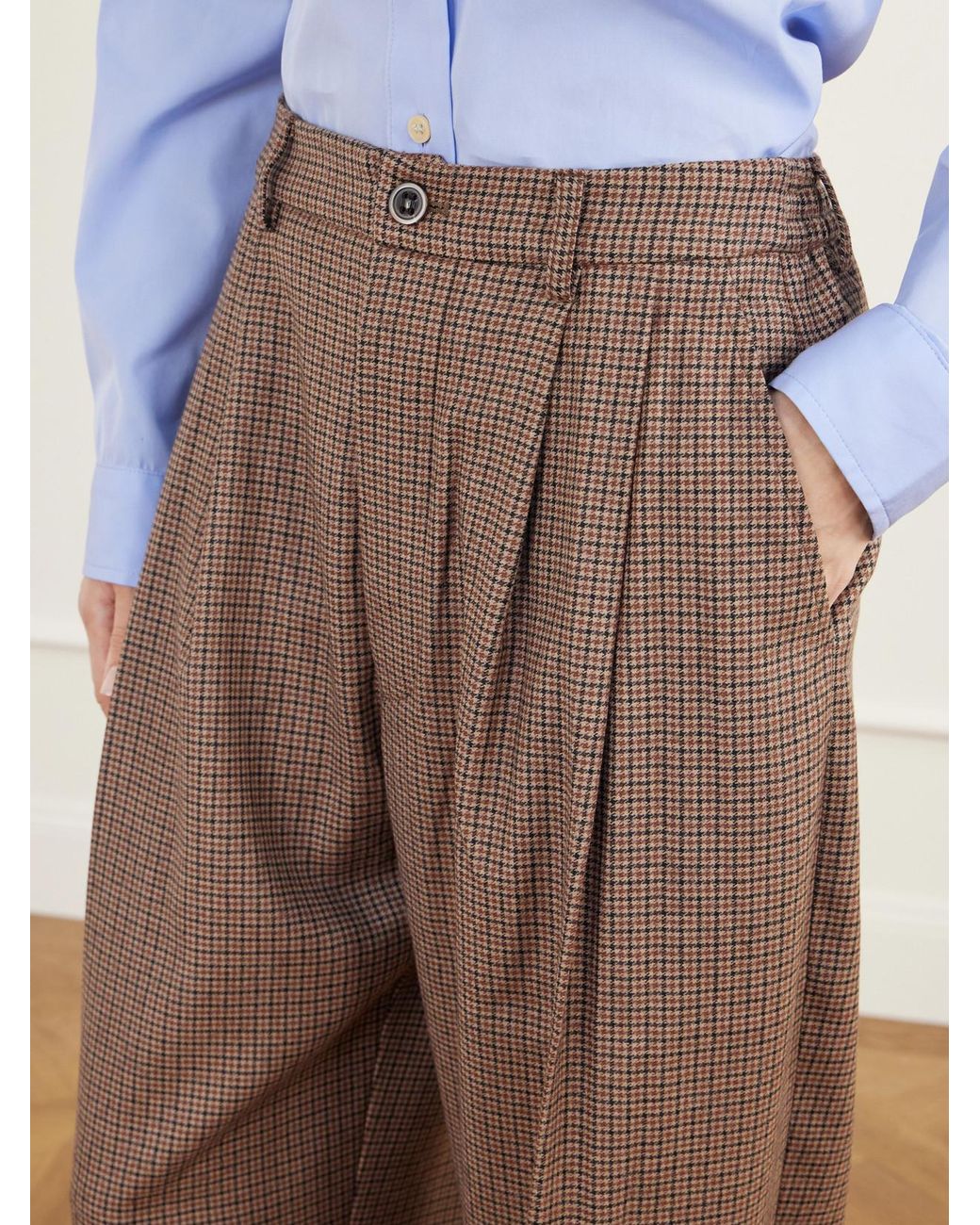 Jamie Haller Natural The Tapered Pleated Houndstooth Stretch Wool-Blend Pants