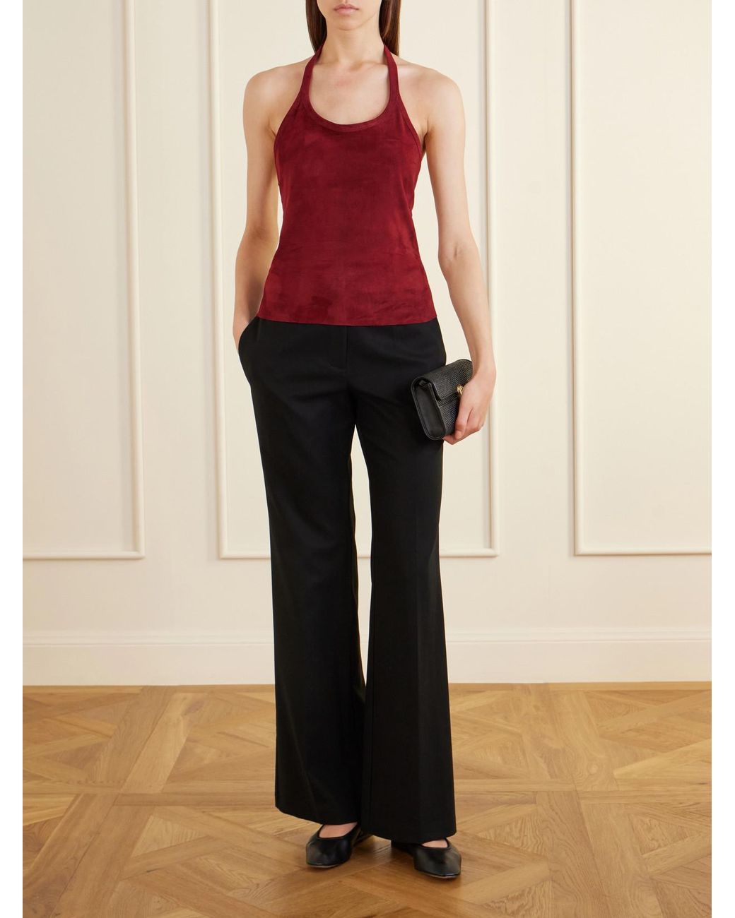 Stouls Red Cherry Open-Back Suede Halterneck Tank
