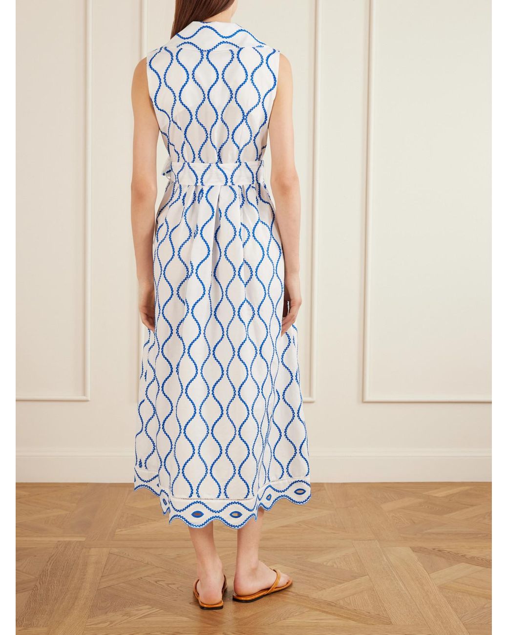 Loretta Caponi Blue Noemie Double-Breasted Striped Cotton-Poplin Midi Dress