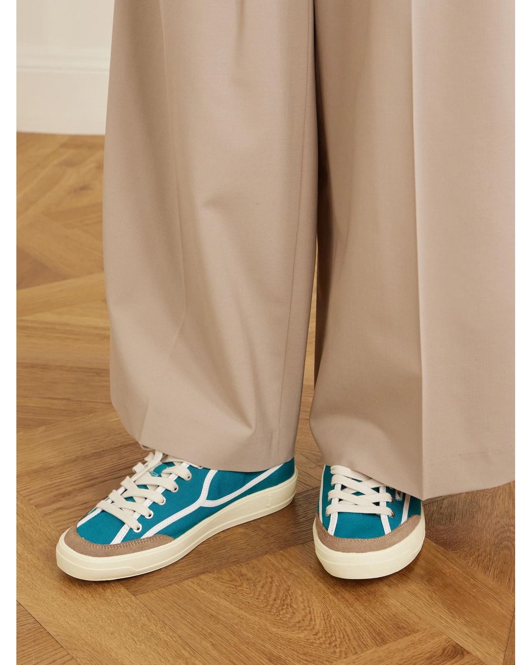 Autry Blue Windscape Low Suede-Trimmed Canvas Sneakers