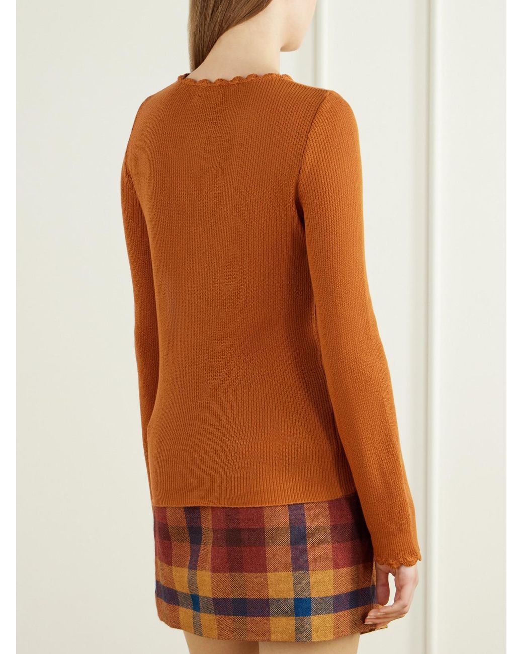 Escvdo Orange Bernabe Scalloped Ribbed Cotton Sweater