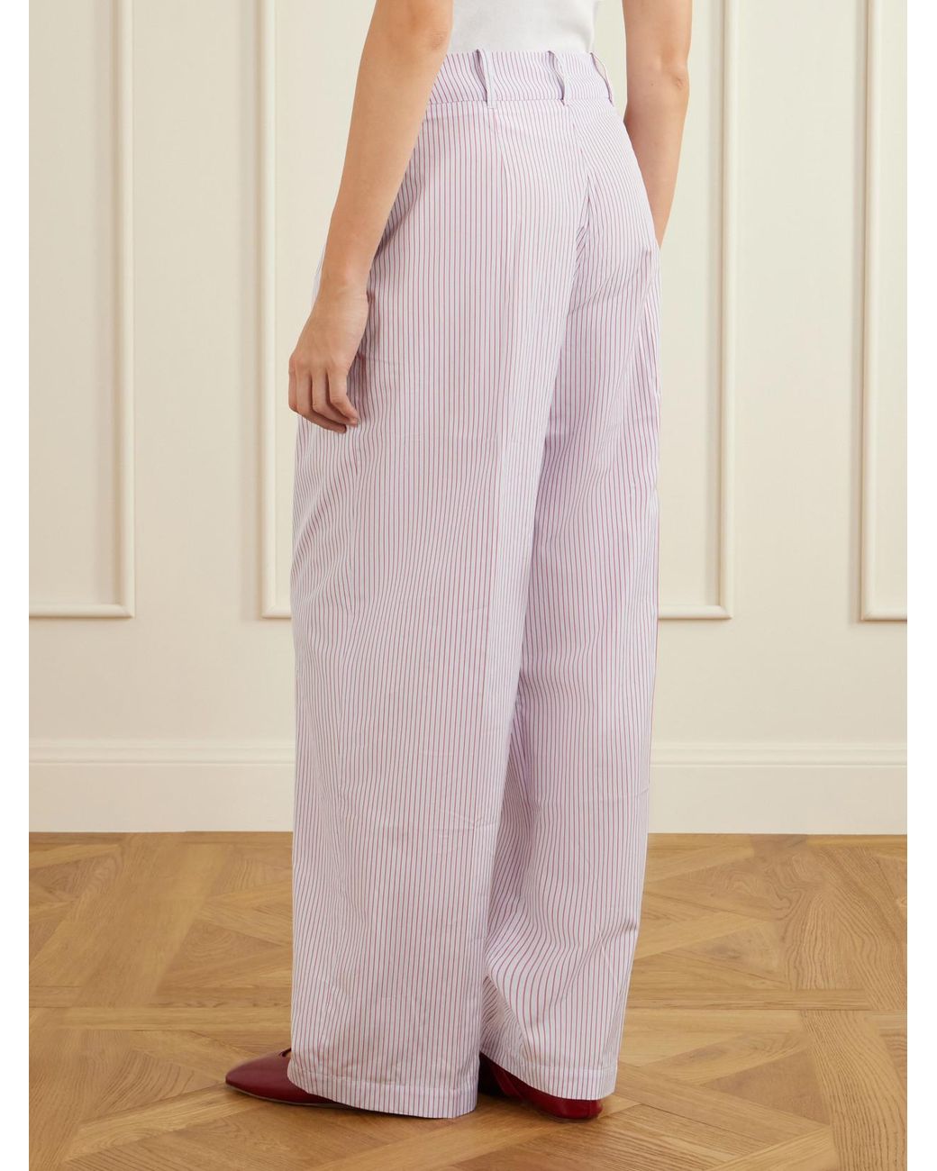 RÙADH Pink Dean Pleated Striped Organic Cotton-Poplin Wide-Leg Pants