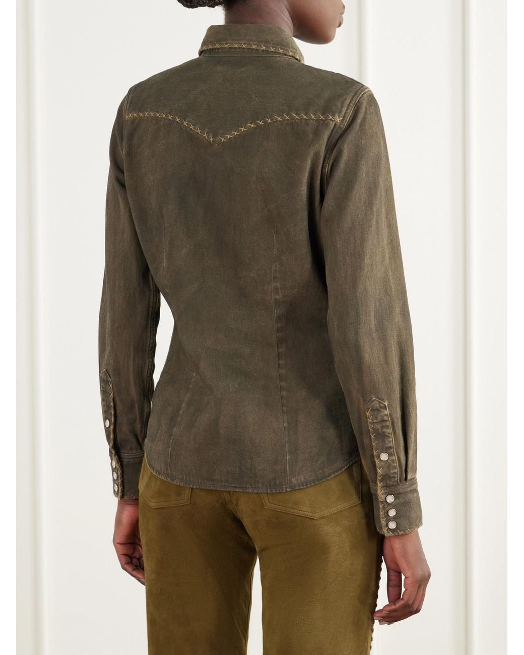 RRL Green Whipstitched Denim Shirt