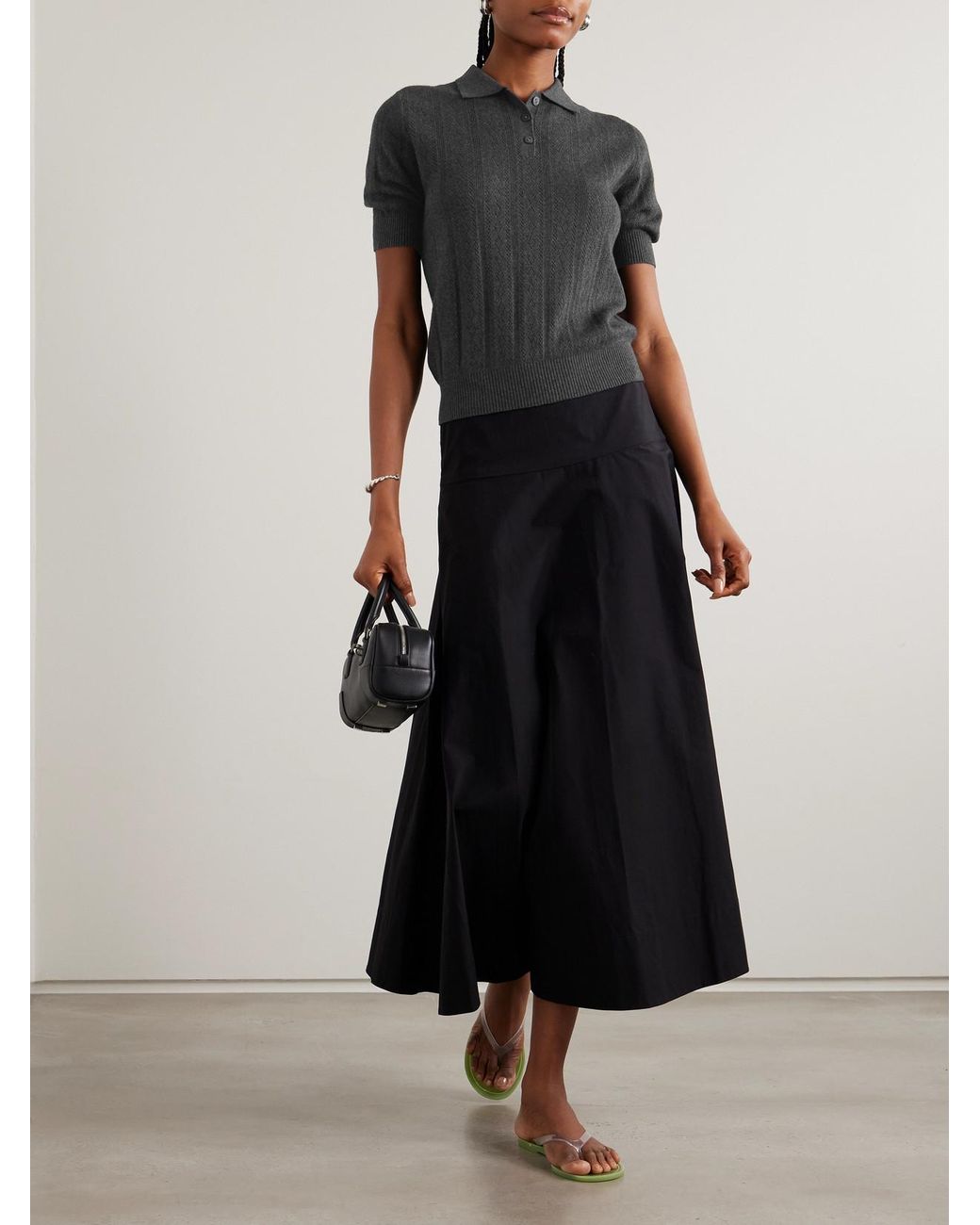 Lisa Yang Black Cristine Pointelle-Knit Cotton And Cashmere-Blend Polo Shirt